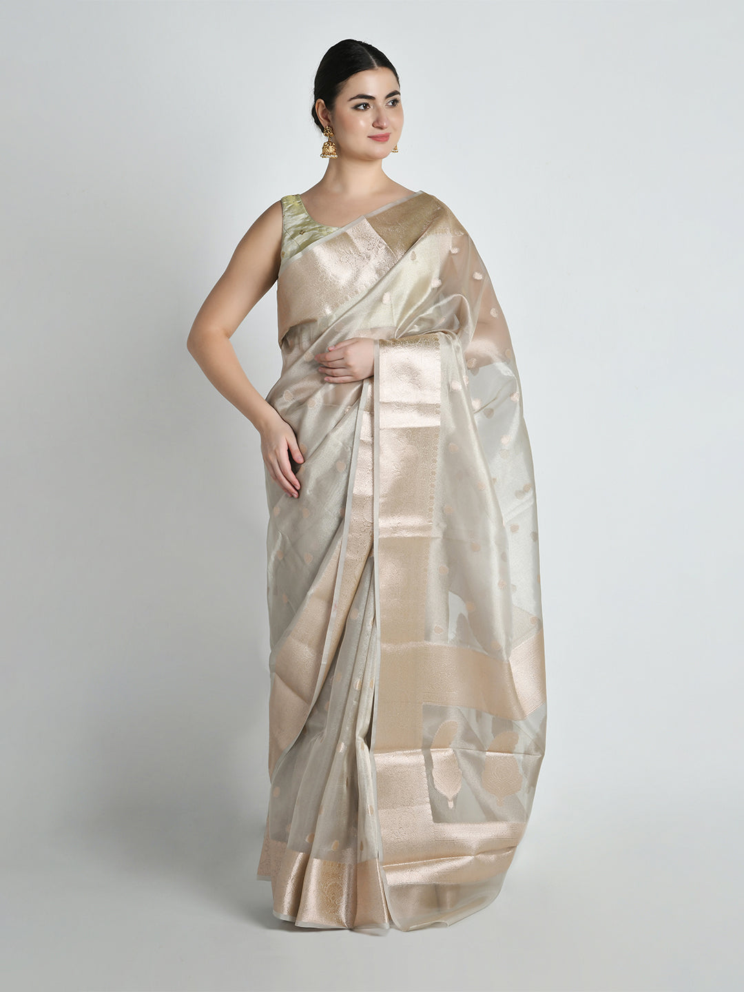 Ganga Ivory Gold Tissue Silk Banarasi Saree – studio shot 3