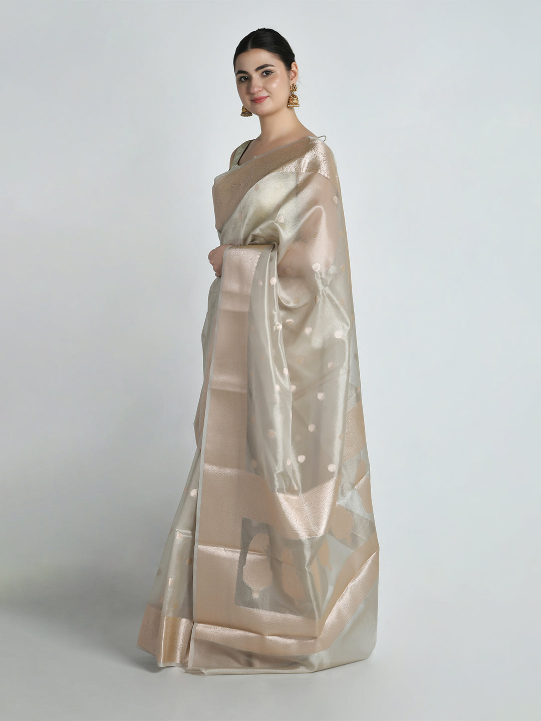 Ganga Ivory Gold Tissue Silk Banarasi Saree – studio shot 4
