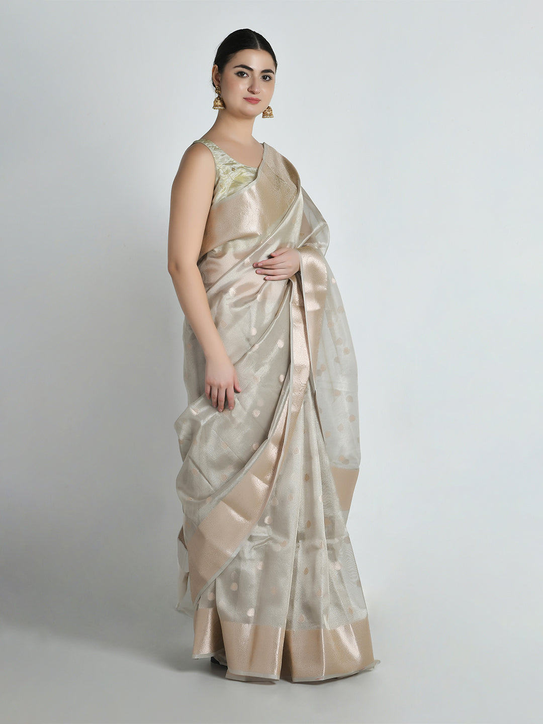 Ganga Ivory Gold Tissue Silk Banarasi Saree – studio shot 6