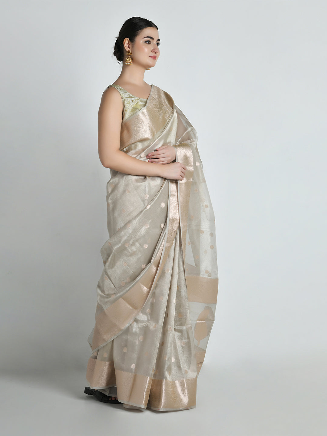 Ganga Ivory Gold Tissue Silk Banarasi Saree – studio shot 7