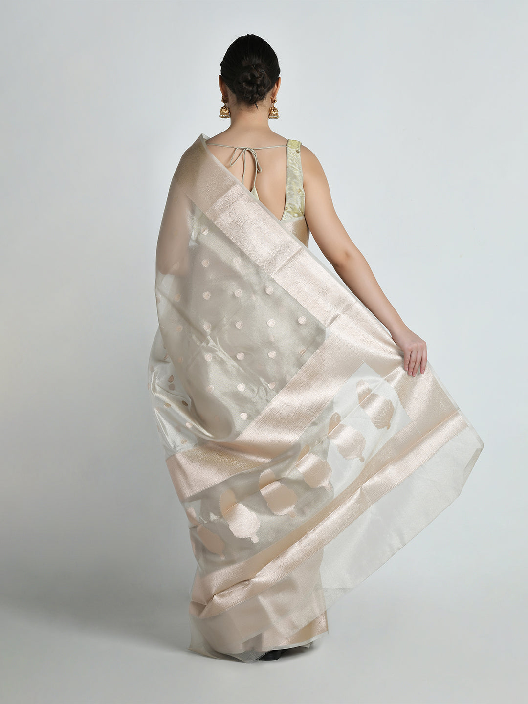Ganga Ivory Gold Tissue Silk Banarasi Saree – studio shot 8