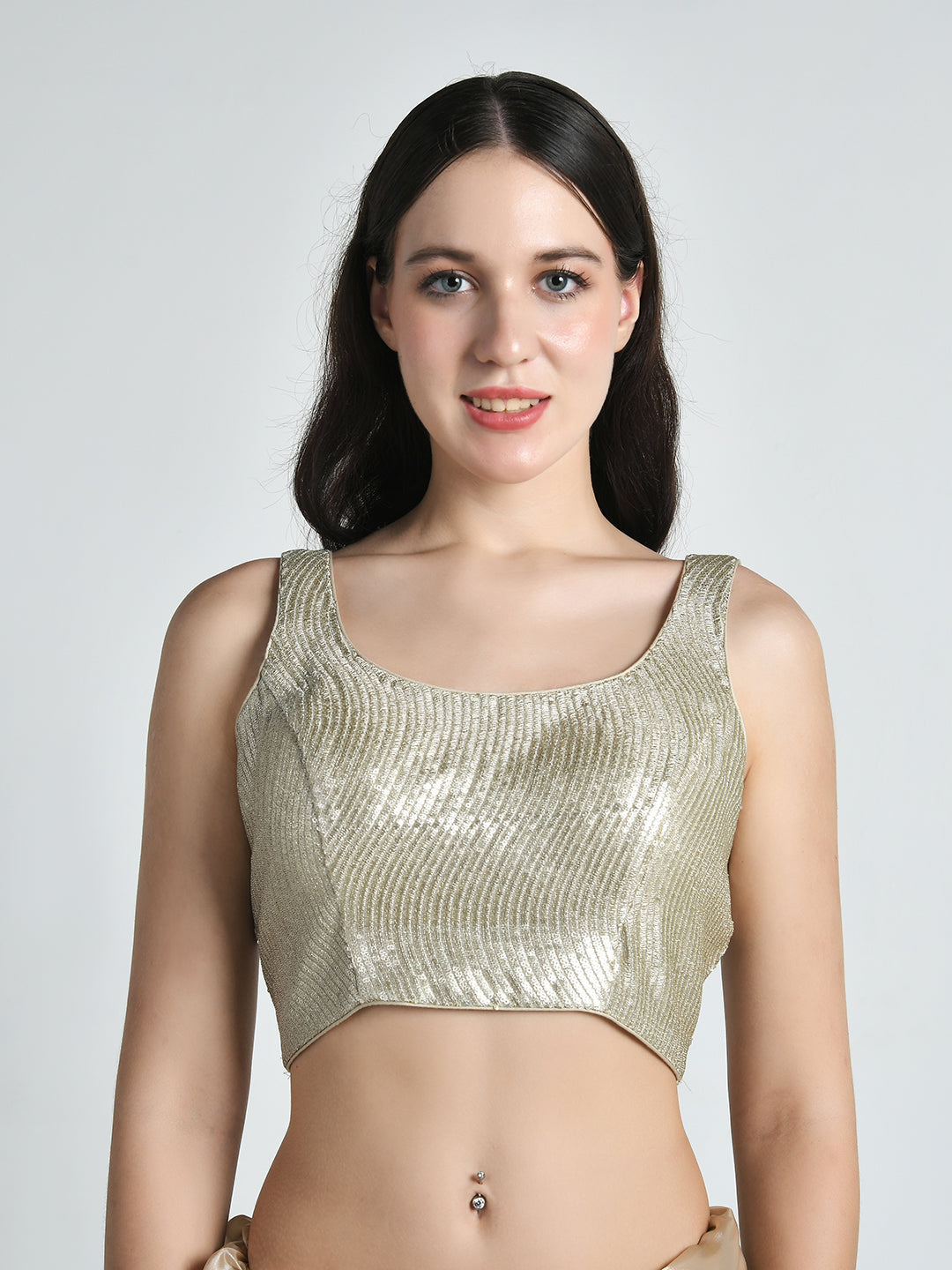 Kanchi Champagne Gold Sequinned Saree Blouse – studio shot 1