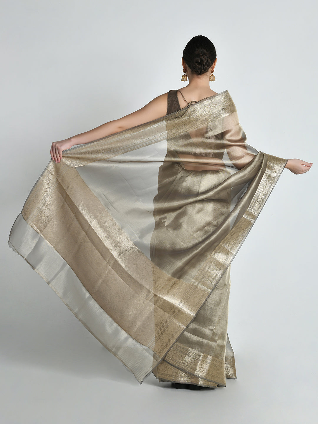 Kansya Antique Gold Bronze Tissue Silk Saree – studio shot 8