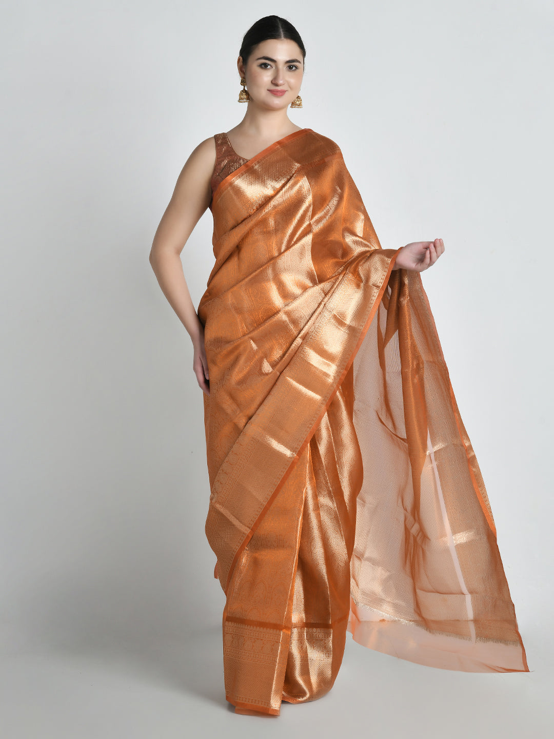 Mohini Orange Kanjivaram Tissue Silk Saree – studio shot 1