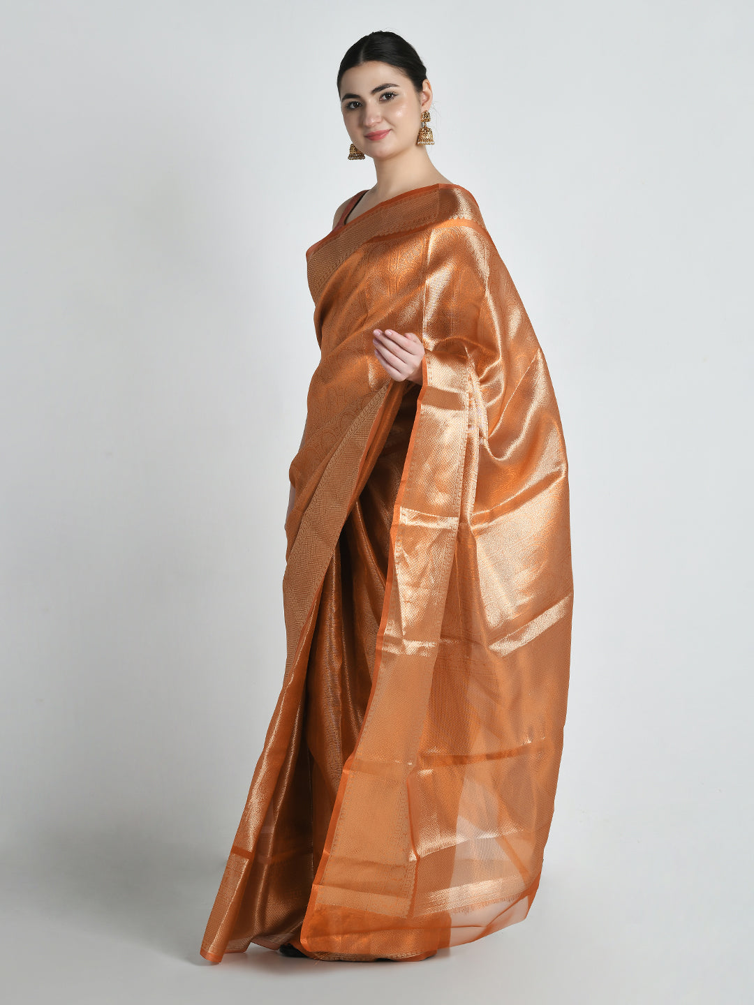 Mohini Orange Kanjivaram Tissue Silk Saree – studio shot 3