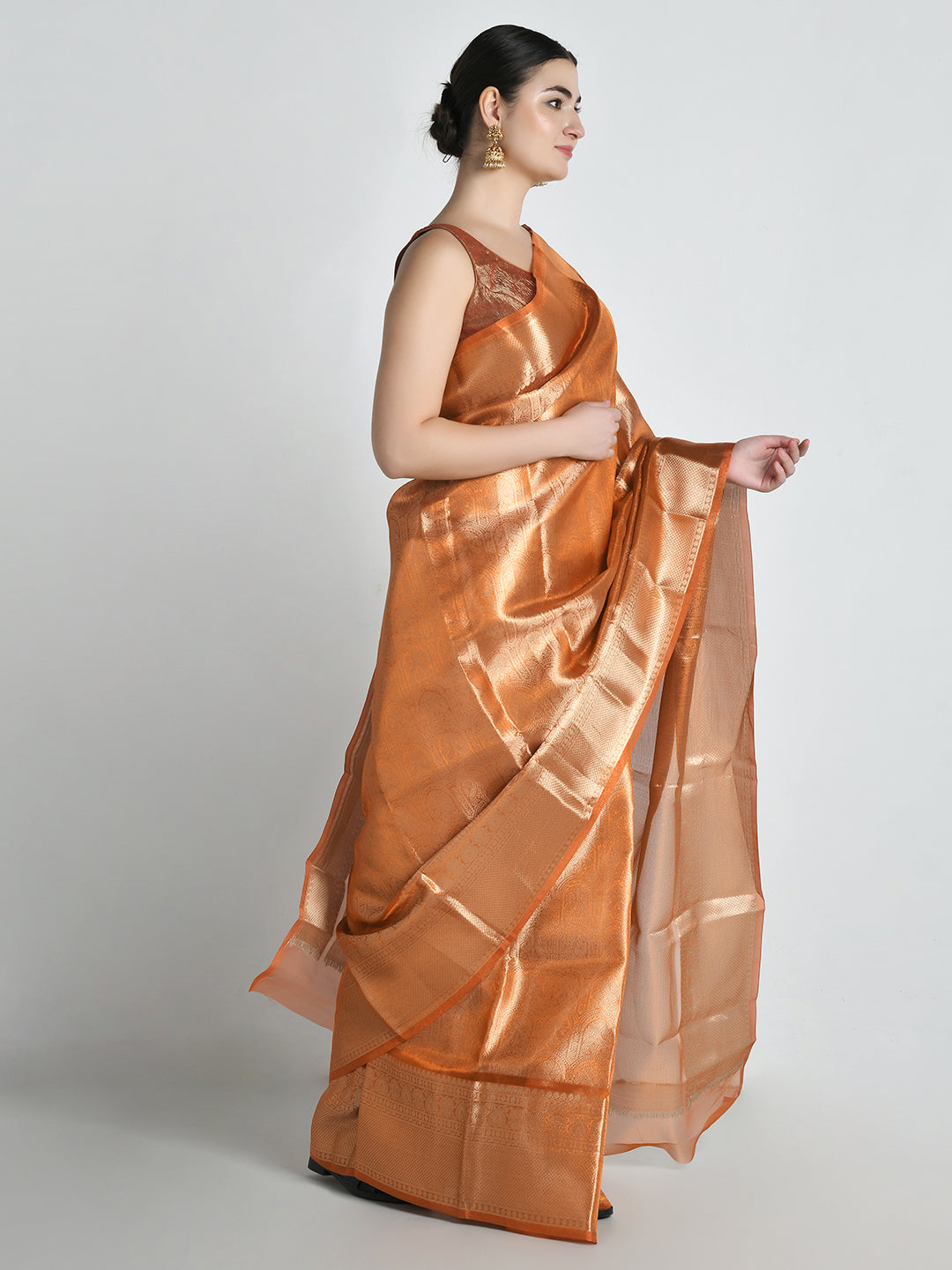 Mohini Orange Kanjivaram Tissue Silk Saree – studio shot 6