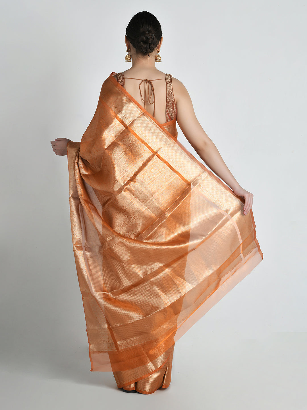 Mohini Orange Kanjivaram Tissue Silk Saree – studio shot 8
