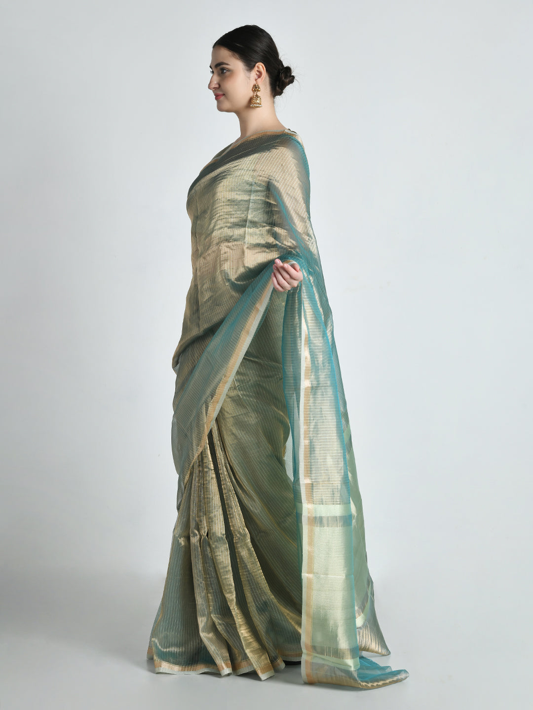 Os Mint Gold Tissue Saree – studio shot 5