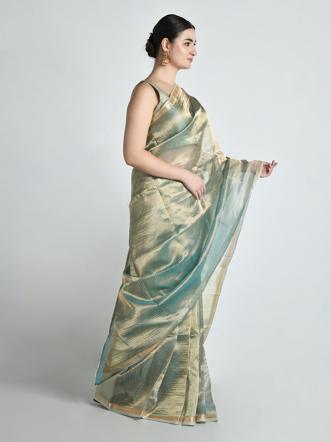 Os Mint Gold Tissue Saree – studio shot 7