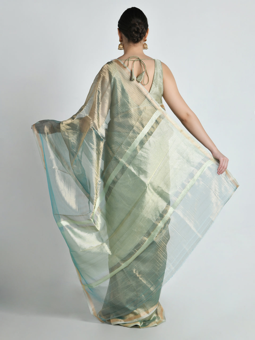 Os Mint Gold Tissue Saree – studio shot 11