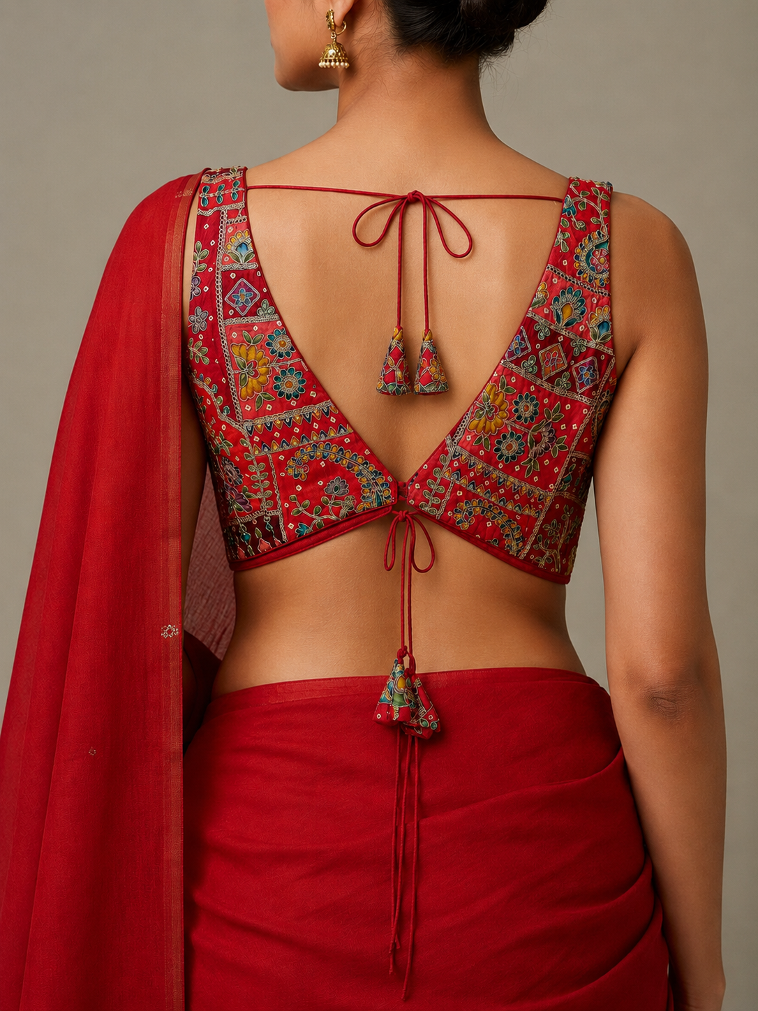 Aparajita Chunari red bandhej hand-painted zardozi saree blouse