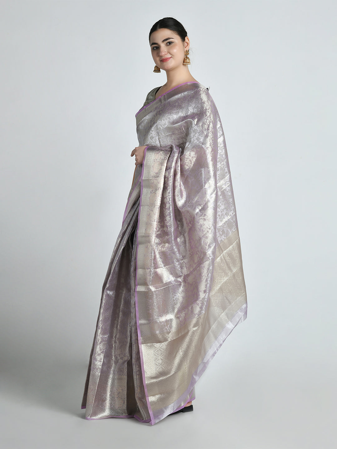 Shailputri Light Lavender Silk Saree – studio shot 4