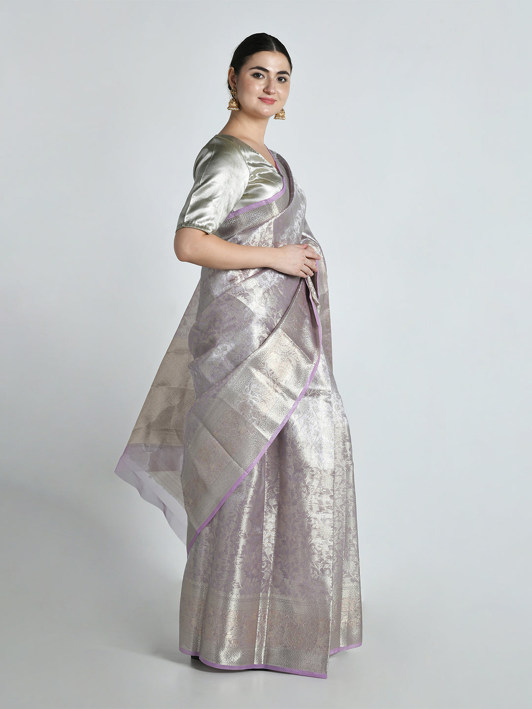 Shailputri Light Lavender Silk Saree – studio shot 6