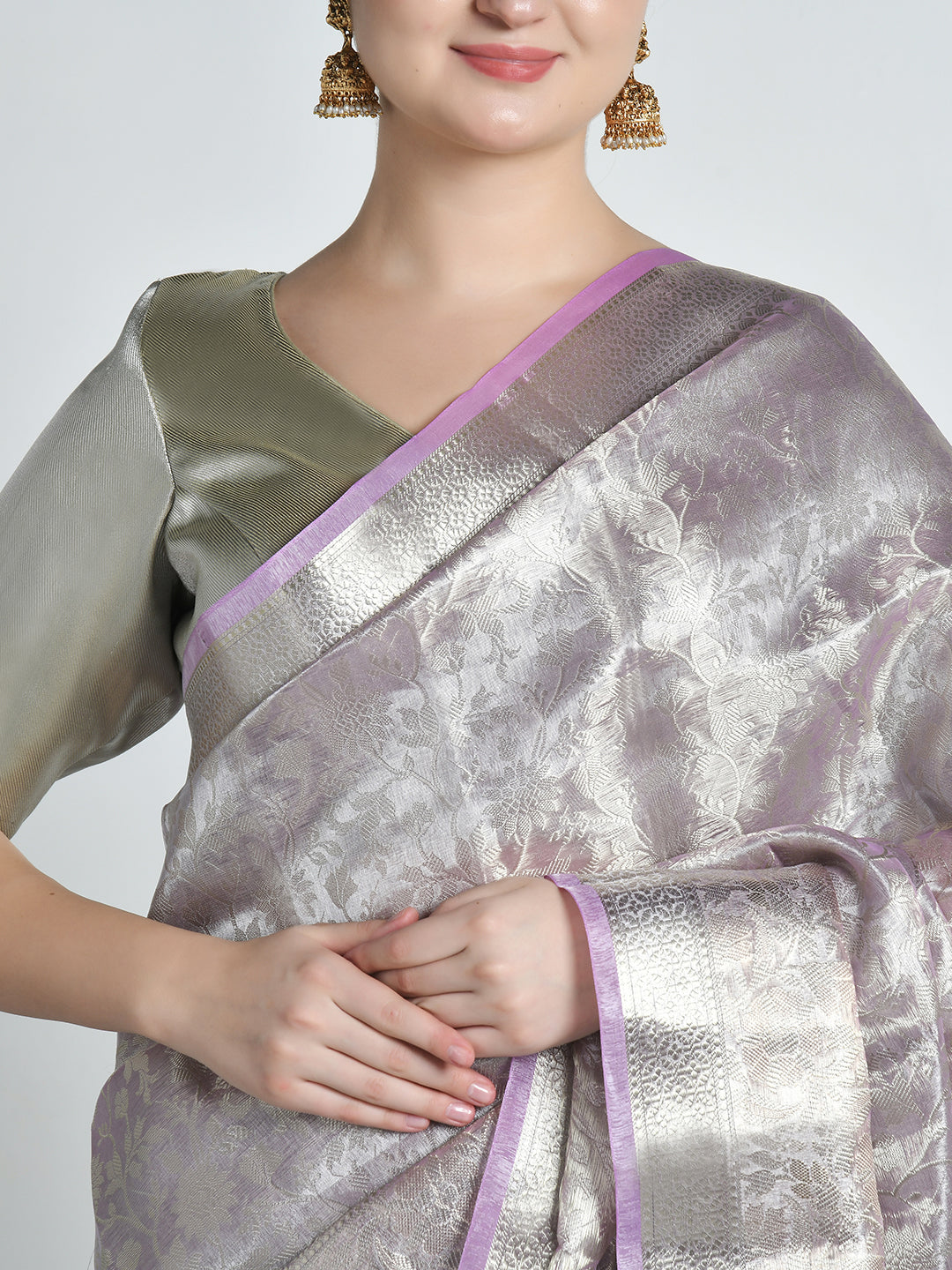 Shailputri Light Lavender Silk Saree – studio shot 8