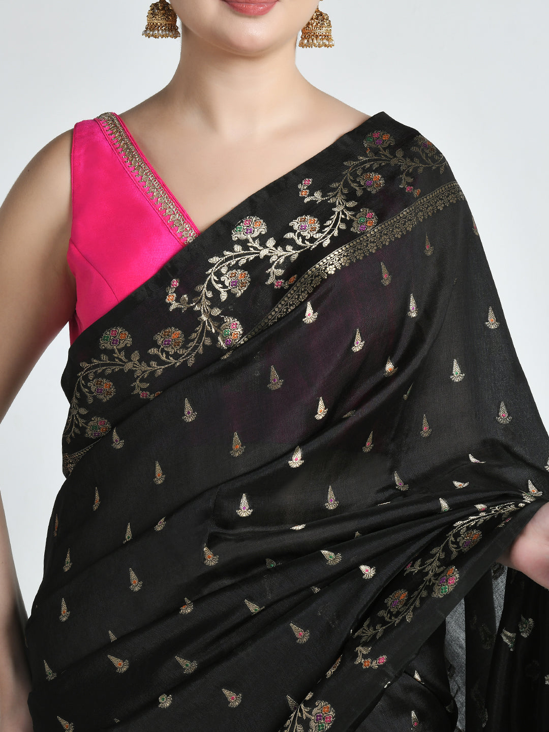 Swapna Black Banarasi Floral Saree – studio shot 1