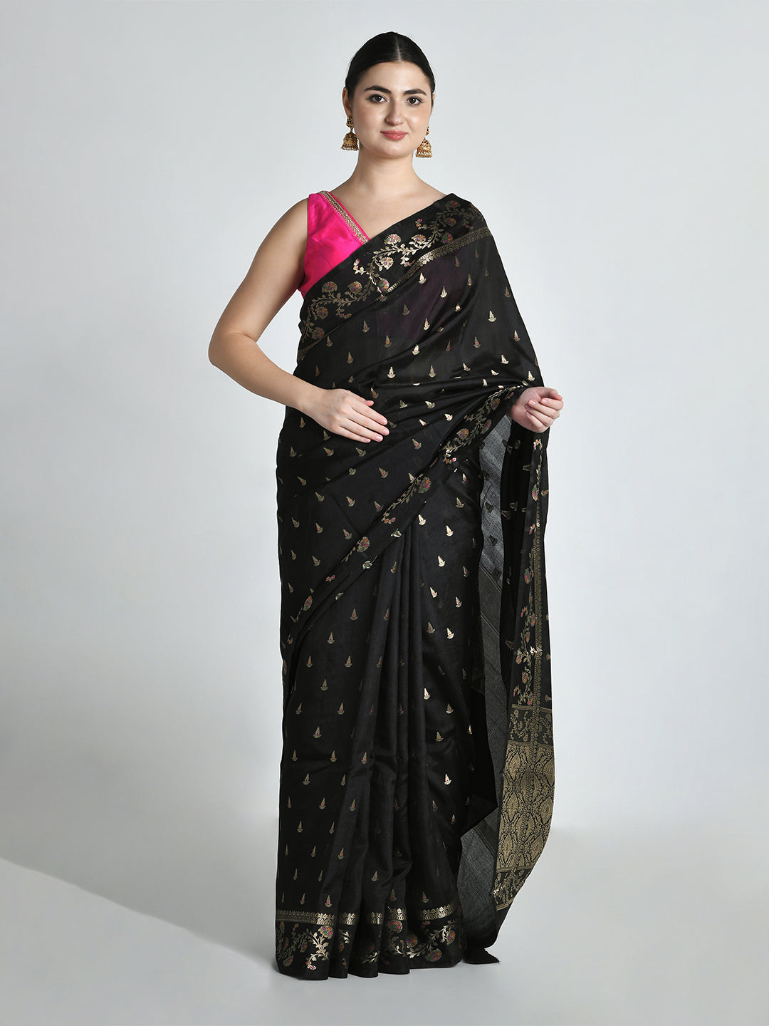 Swapna Black Banarasi Floral Saree – studio shot 2