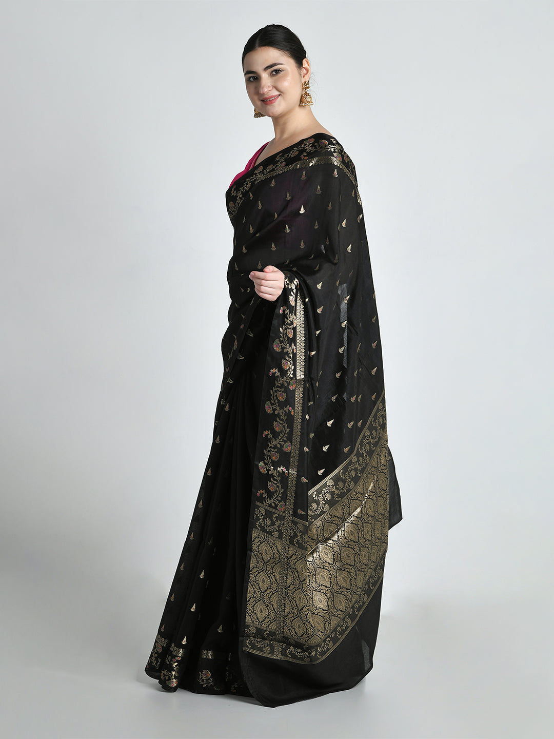 Swapna Black Banarasi Floral Saree – studio shot 4