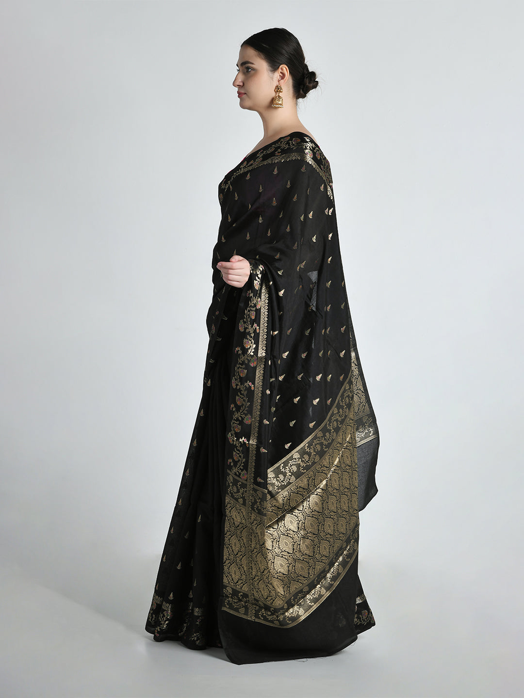 Swapna Black Banarasi Floral Saree – studio shot 5