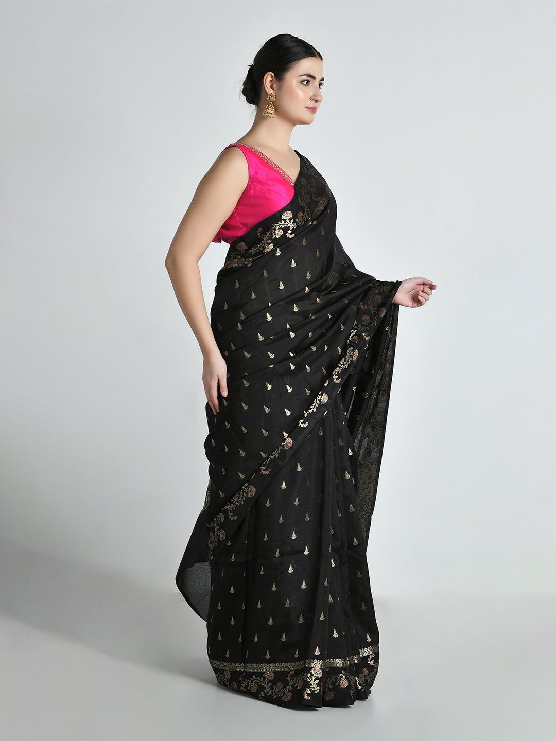 Swapna Black Banarasi Floral Saree – studio shot 6