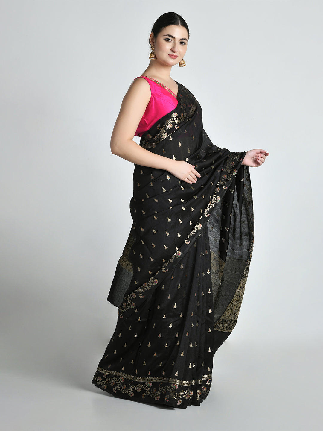 Swapna Black Banarasi Floral Saree – studio shot 7