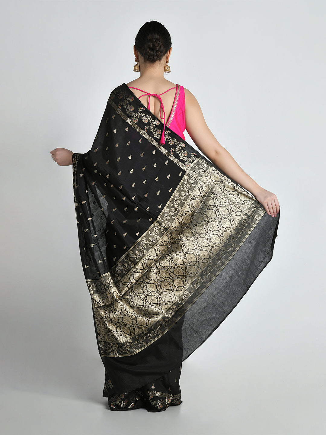 Swapna Black Banarasi Floral Saree – studio shot 8