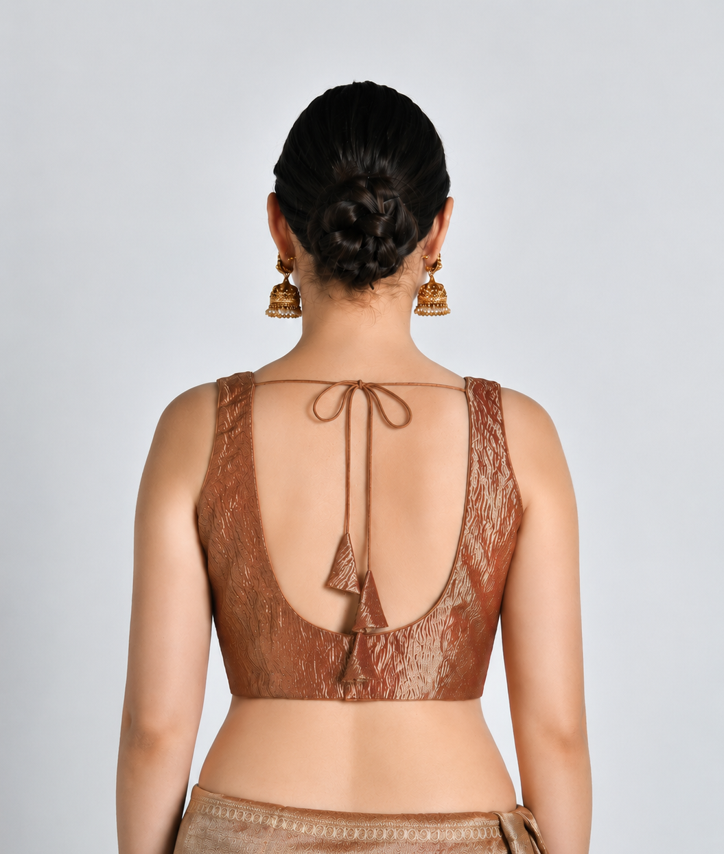 Tamra - Rust Copper Crushed Tissue Saree Blouse