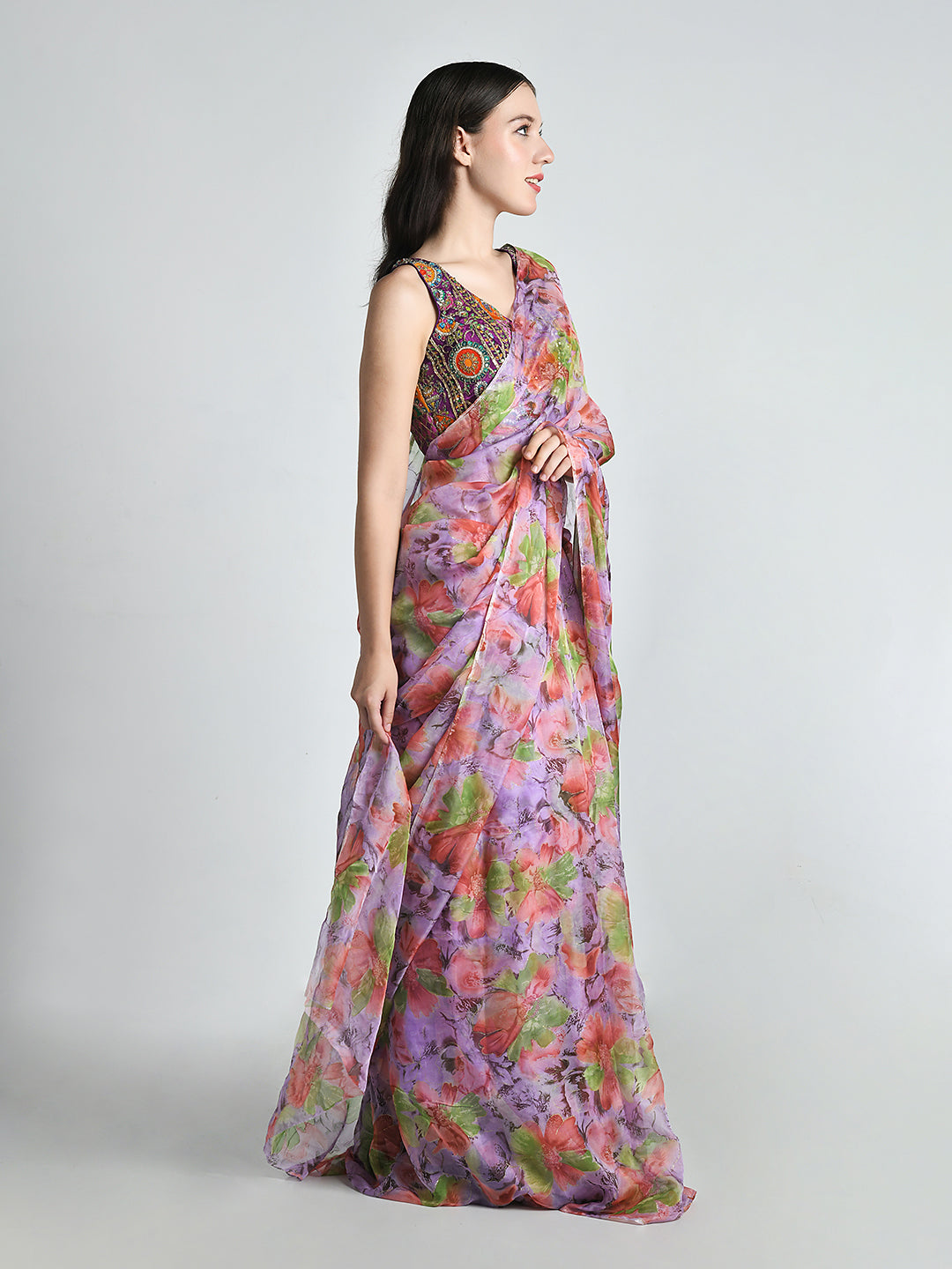 Urvashi Pink Lavender Chiffon Saree – studio shot 7