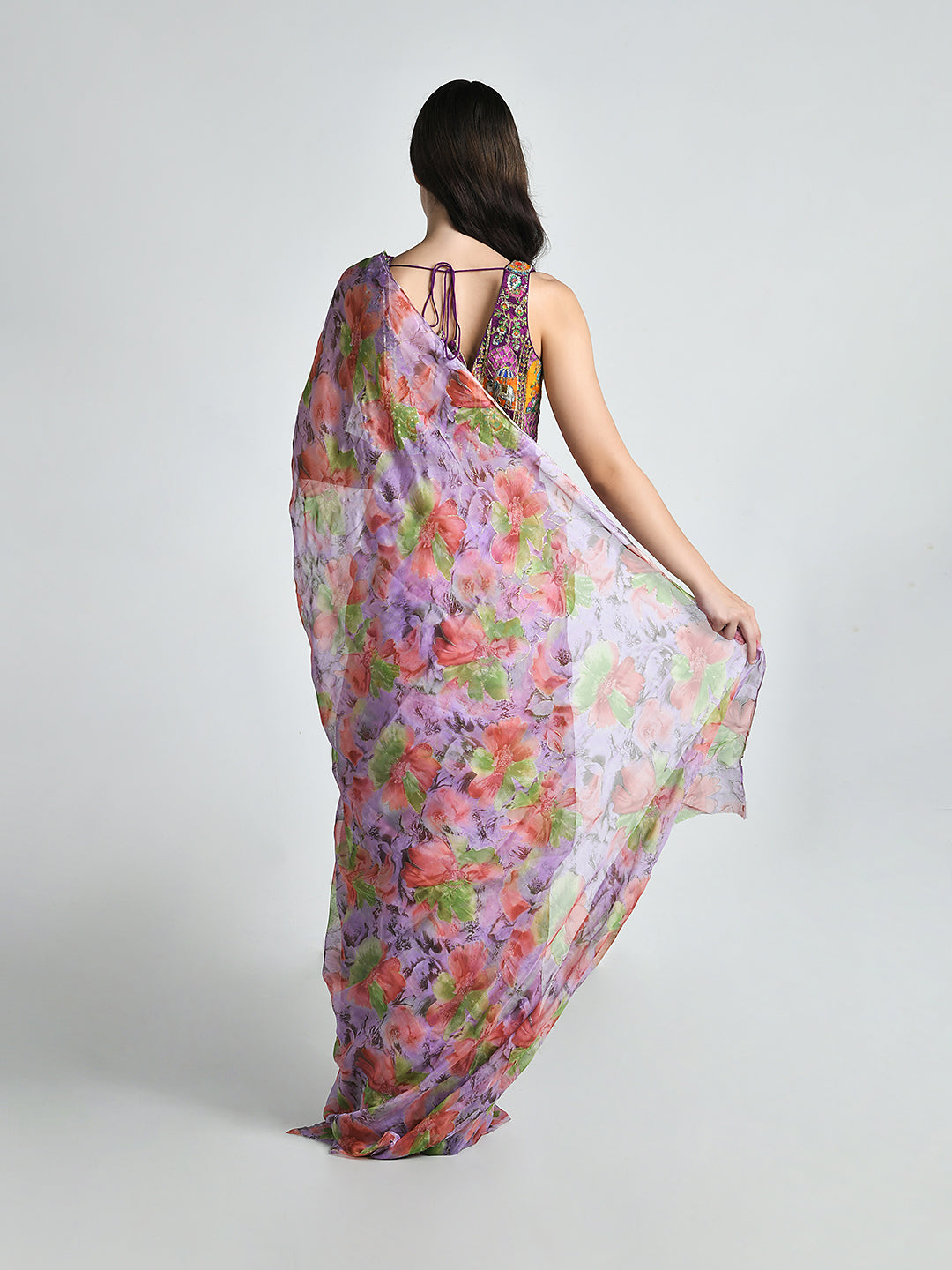 Urvashi Pink Lavender Chiffon Saree – studio shot 9
