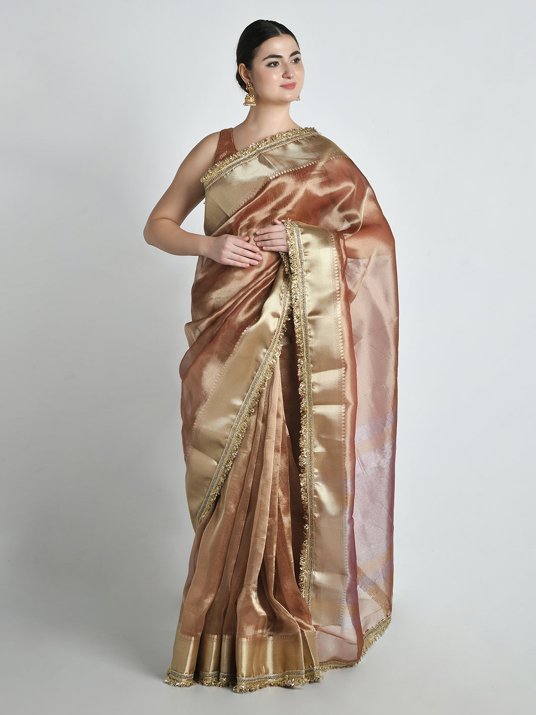 Vishkanya Coffee Brown Tissue Silk Saree – studio shot 3