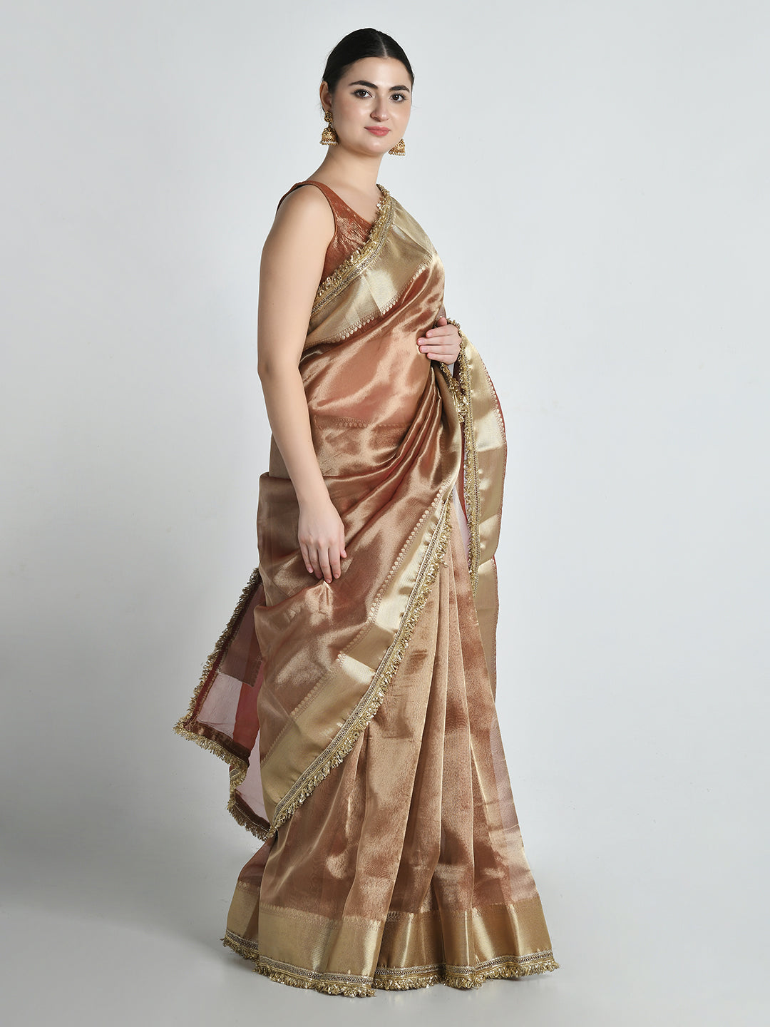Vishkanya Coffee Brown Tissue Silk Saree – studio shot 6