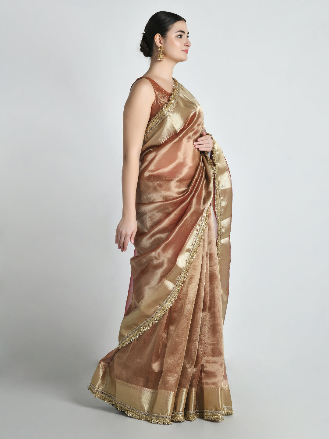 Vishkanya Coffee Brown Tissue Silk Saree – studio shot 7