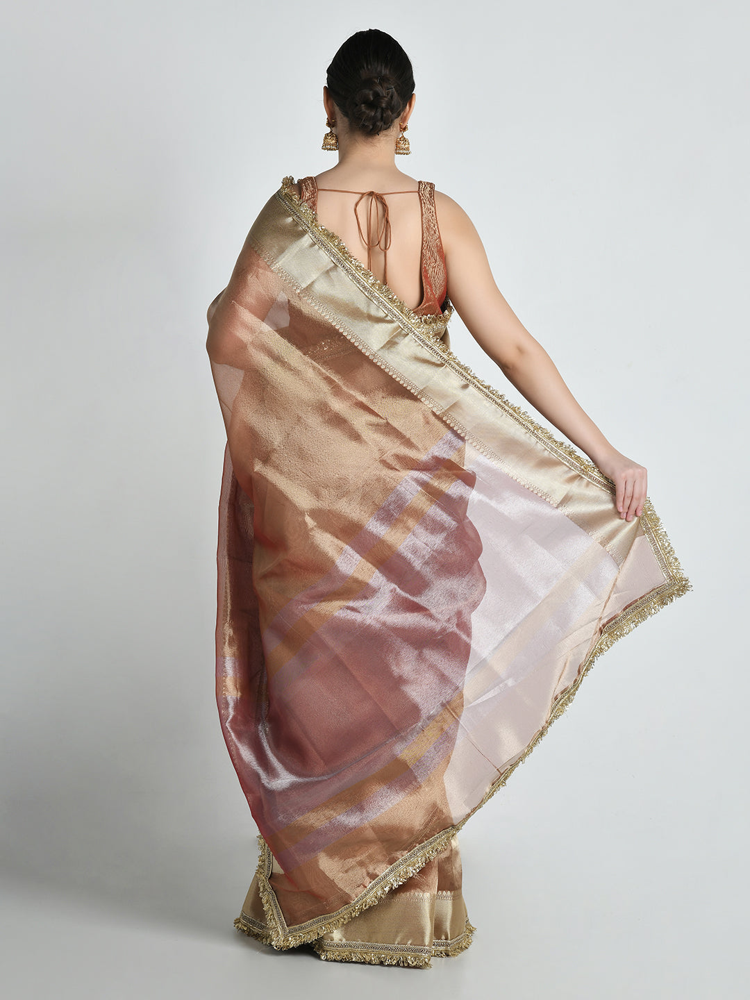 Vishkanya Coffee Brown Tissue Silk Saree – studio shot 8